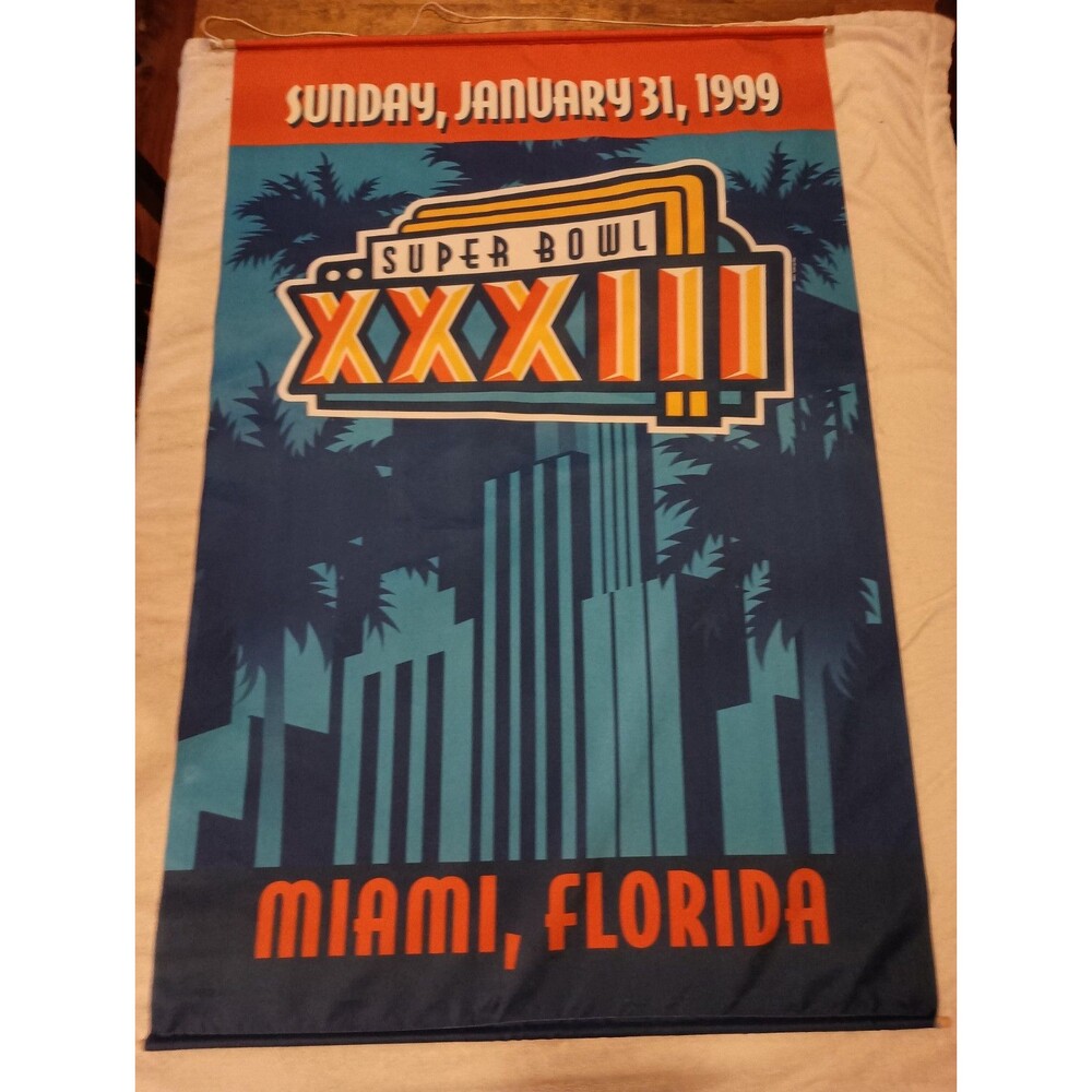 Vintage NFL Super Bowl XXXIII Banner Flag Miami Florida 1999 50in x 32in